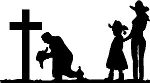 Cowboy,Cowgirl and Doughter Praying at cross, Vinyl Cut Decal