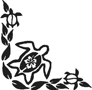 Hibiscus flower and three turtles and leafs, Vinyl cut decal