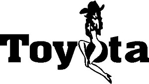 Cowgirl sitting on Toyota, Vinyl decal sticker