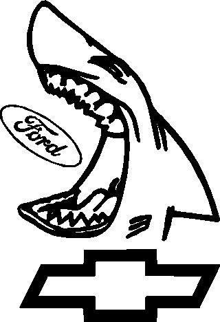 Chevy Shark eating a Ford Logo Vinyl cut decal