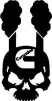 Cummins, Skull with smoke stacks, Vinyl decal sticker 