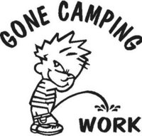 Gone Camping, Calvin peeing on Work, Vinyl cut decal