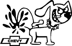 Dog peeing on Checy, Vinyl decal sticker