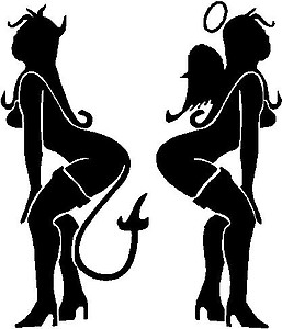 Devil Girl, Angel Girl, Bent over, Vinyl cut decal