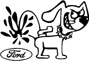Dog peeing on Ford, Vinyl decal sticker