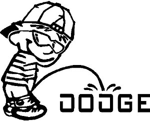 Cool Calvin peeing on the Dodge logo, Vinyl decal sticker 