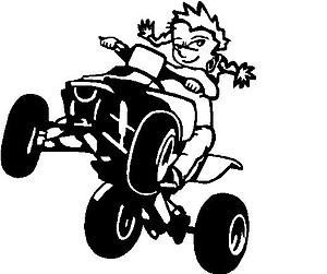 Girl Calvin riding a Quad, Vinyl cut decal