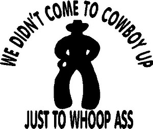We didn't come to cowboy up, just to whoop ass. Vinyl cut decal