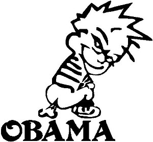 Calvin pooping on OBAMA, Vinyl decal sticker