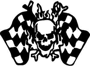 Skull with checker flags, Vinyl decal sticker