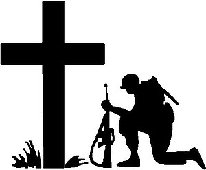 Soldier Praying at Cross, Vinyl cut decal