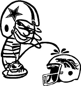 Cowboy Calvin peeing on Broncos, Vinyl cut decal