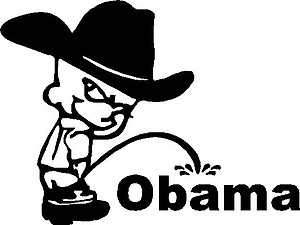 Cowboy Calvin peeing on OBAMA, Vinyl cut decal