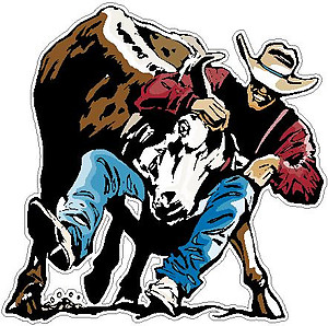 Cowboy Taking down a bull, full color decal