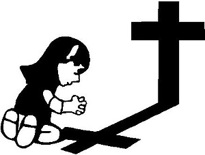 Girl Calvin praying at the cross, Vinyl decal sticker