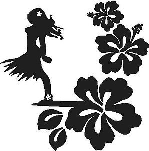 Hibiscus flowers with a Hawaiian girl, Vinyl cut decal