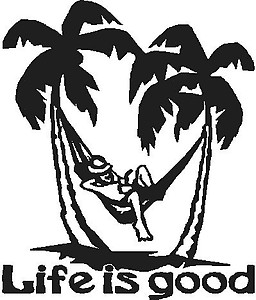 Life is good, Guy in Hammock between two palm trees, Vinyl cut decal