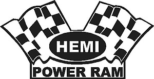 Hemi Power Ram, With checker flags, Vinyl cut decal