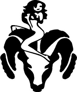 Girl sitting on a ram head, Dodge, Vinyl decal sticker