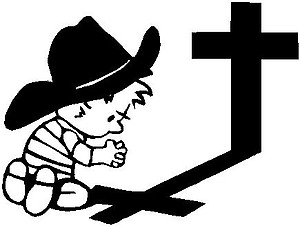 Cowboy calvin praying at the cross, Vinyl decal sticker