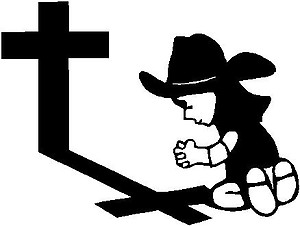 Calvin cowgirl praying at the cross, Vinyl decal sticker