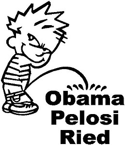Calvin peeing on Obama, Pelosi, Ried, Vinyl decal sticker