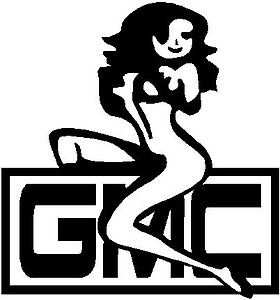 Girl Sitting on a GMC logo, vinyl decal sticker