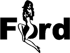 Girl sitting on a Ford Logo, Vinyl cut decal 