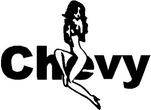 Girl sitting on a Chevy logo, Vinyl cut decal