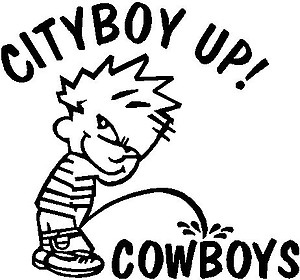 City Boy Up!, Calvin peeing on Cowboys, Vinyl cut decal