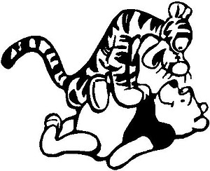 Tiger jumping on Winnie the pooh, Vinyl decal sticker