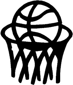 Basketball half way in hoop, Vinyl cut decal