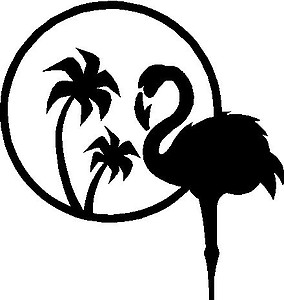 Pink Flamingo, with two Palm trees, Vinyl cut decal