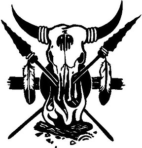 Bull Skull, Spears, Feathers and a camp Fire, Vinyl cut decal