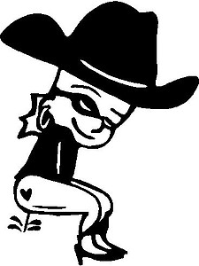 Cowgirl Calvin peeing on any word, vinyl cut decal 