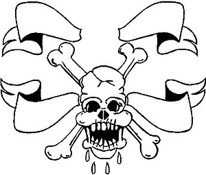 Skull and cross bones with ribbons, Vinyl cut decal