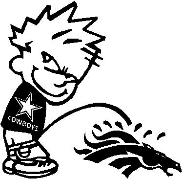 Cowboy Calvin peeing on Broncos, Vinyl cut decal