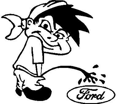 Pirate boy peeing on Ford, vinyl decal sticker
