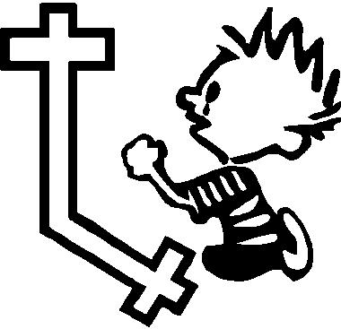 Calvin Praying at a Cross, Vinyl cut decal