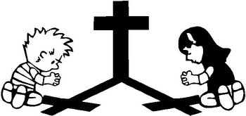 Calvin and Girl praying at the cross, Vinyl cut decal