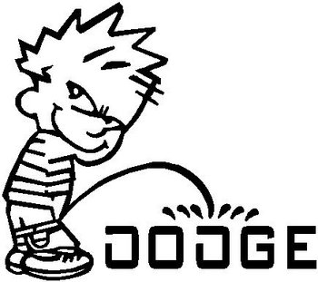 Calvin peeing on the Dodge logo, Vinyl decal sticker 