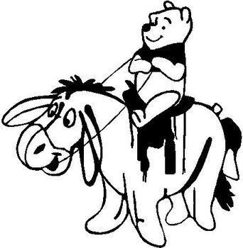 Winnie the pooh riding Eeyore like a horse with a saddle, Vinyl cut decal