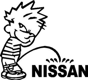 Calvin peeing on Nissan, Vinyl decal sticker