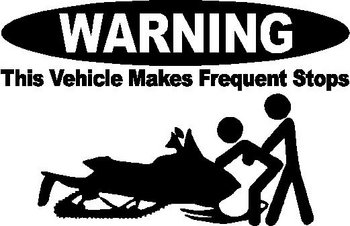 WARNING, This vehicle makes frequent stops, Snowmobile, Vinyl cut decal