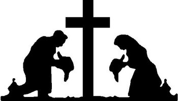 Cowboy and Cowgirl Praying at cross, Vinyl Cut Decal