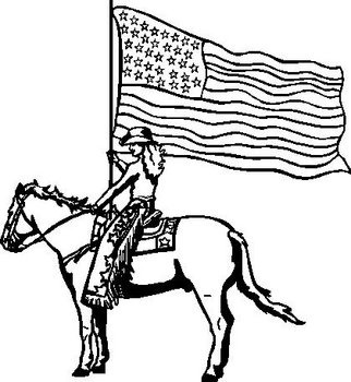 Cowgirl holding an American Flag while riding a horse, Vinyl Cut Decal
