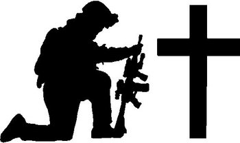 Soldier praying at cross, Vinyl cut decal