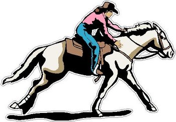 Cowgirl racing on a horse, full color decal