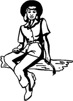 Cowgirl sitting on a bench decal