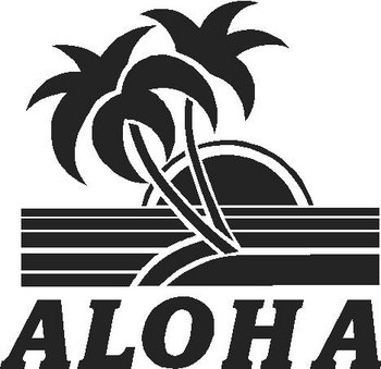 Aloha, with a palm tree and sun set, Vinyl cut decal